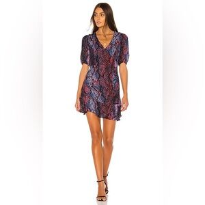 NWT Parker Serpentina Blue Purple Snakeskin Puff Sleeve Mini Dress 4